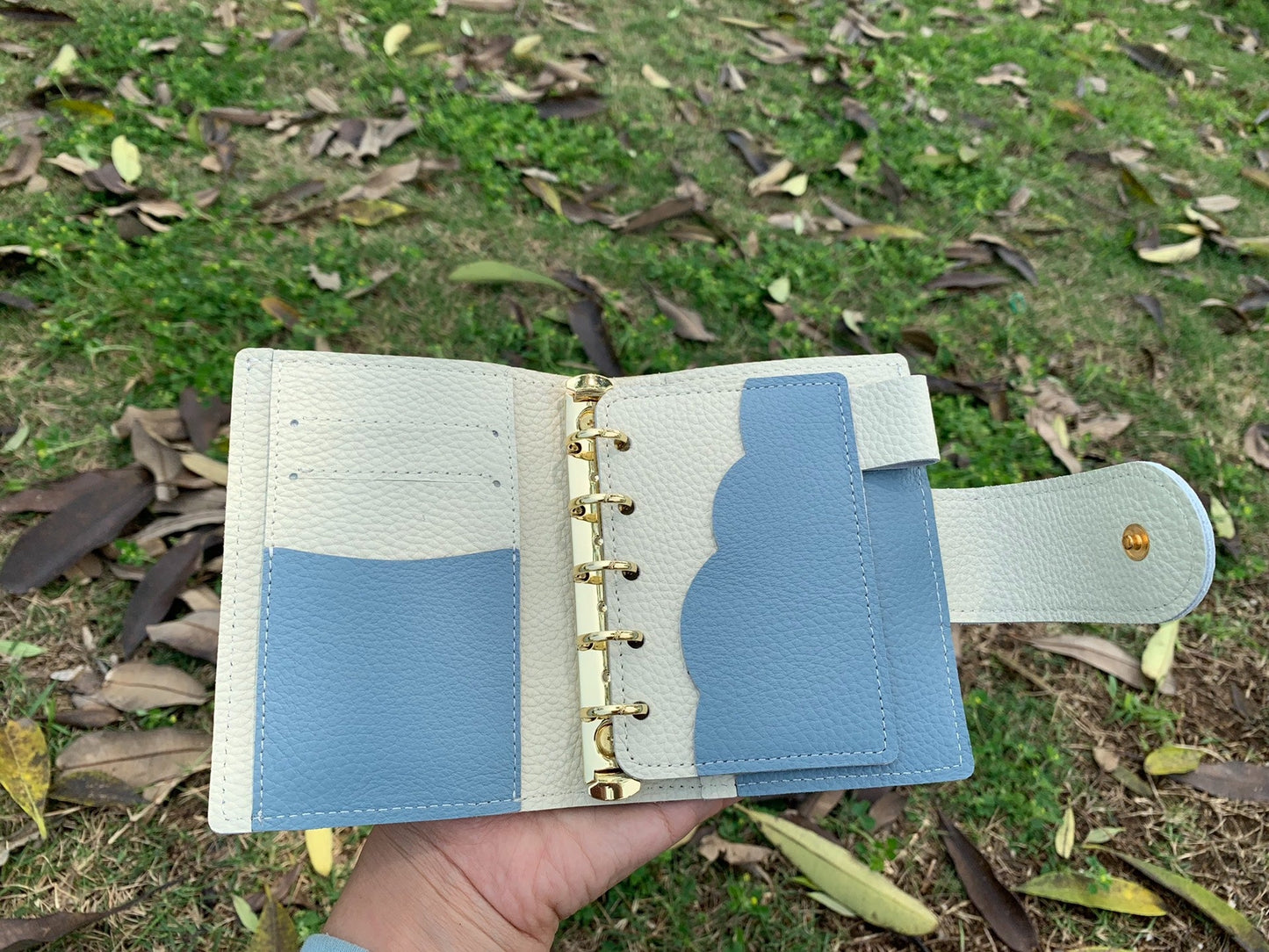 Leather Journal Planner Cover | Mini/A8 | Sky blue&White