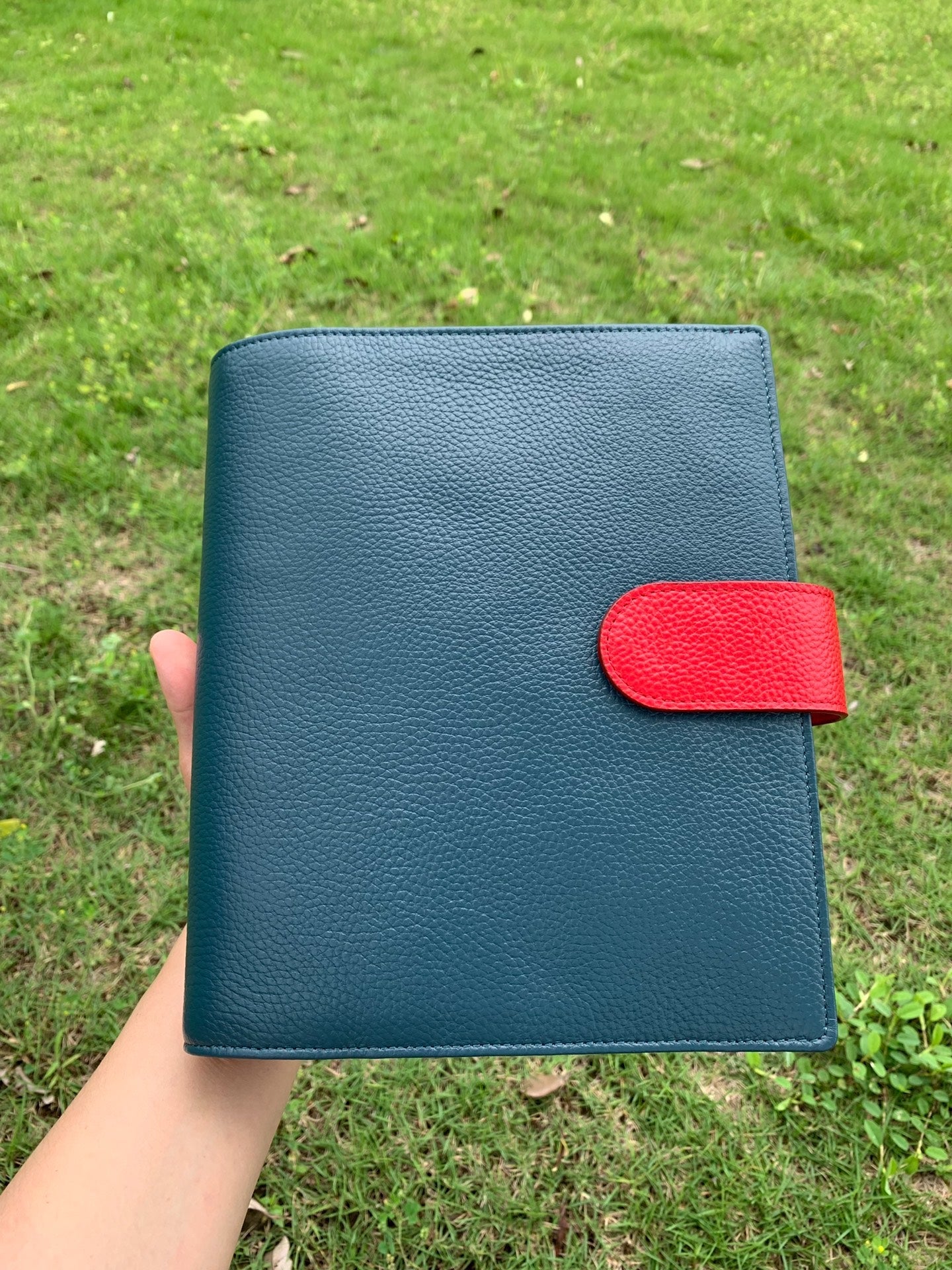 Leather Journal Planner Cover | Half Letter/A5 | Peacock blue&Red