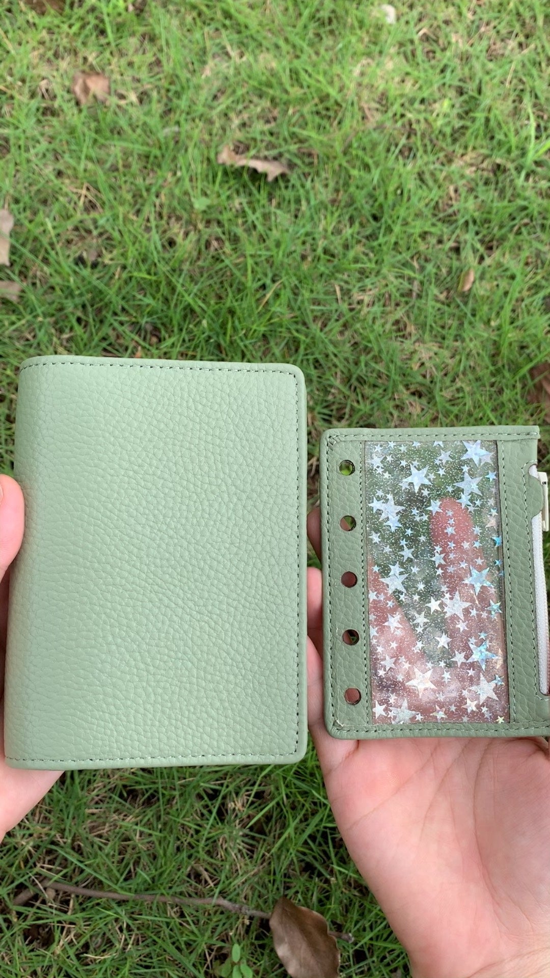 Leather Journal Planner Cover | Mini/A8 | Mint green&Cherry blossom pink