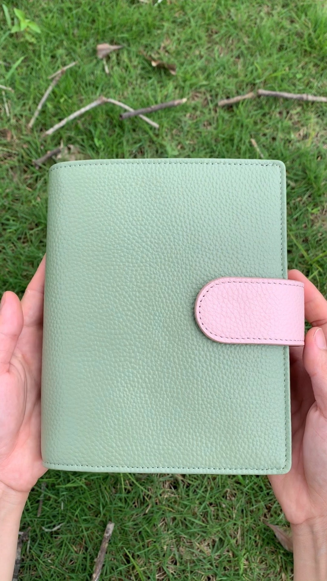 Leather Journal Planner Cover | Personal/A6 | Light green&Cherry blossom pink