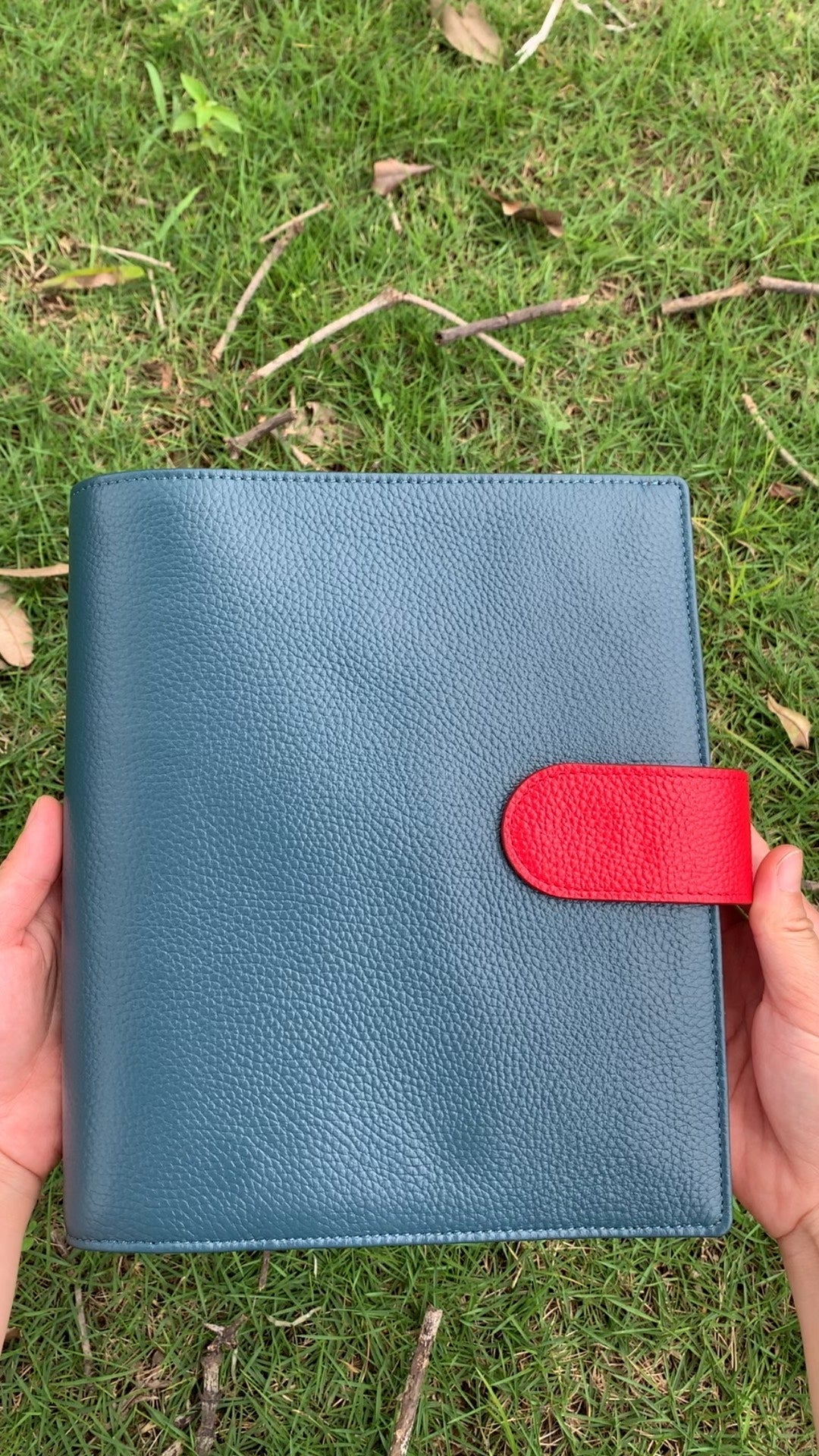 Leather Journal Planner Cover | Half Letter/A5 | Peacock blue&Red