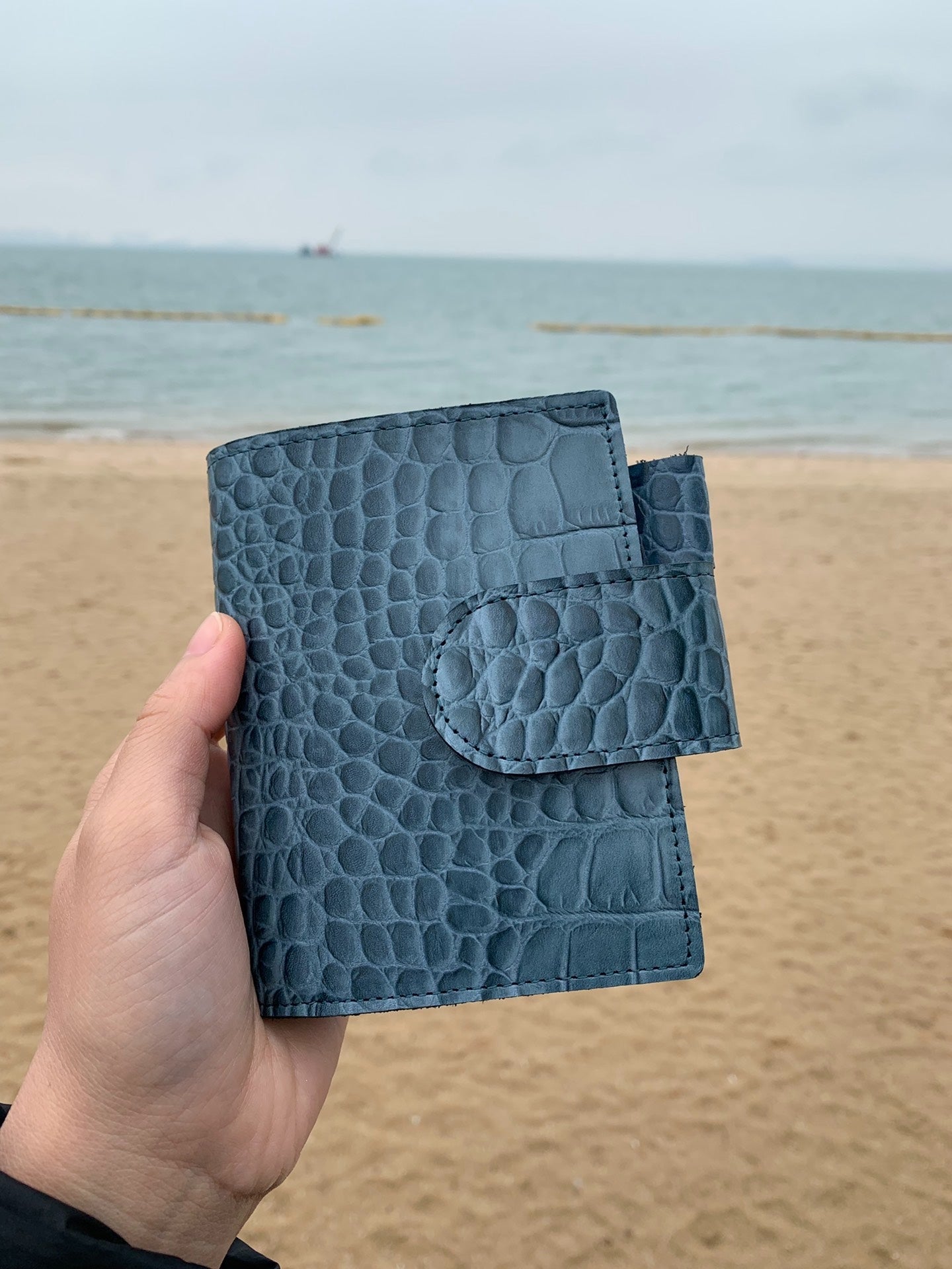 Leather Journal Planner Cover | Mini/A8 | Crocodile-embossed Cowhide | Sea Blue