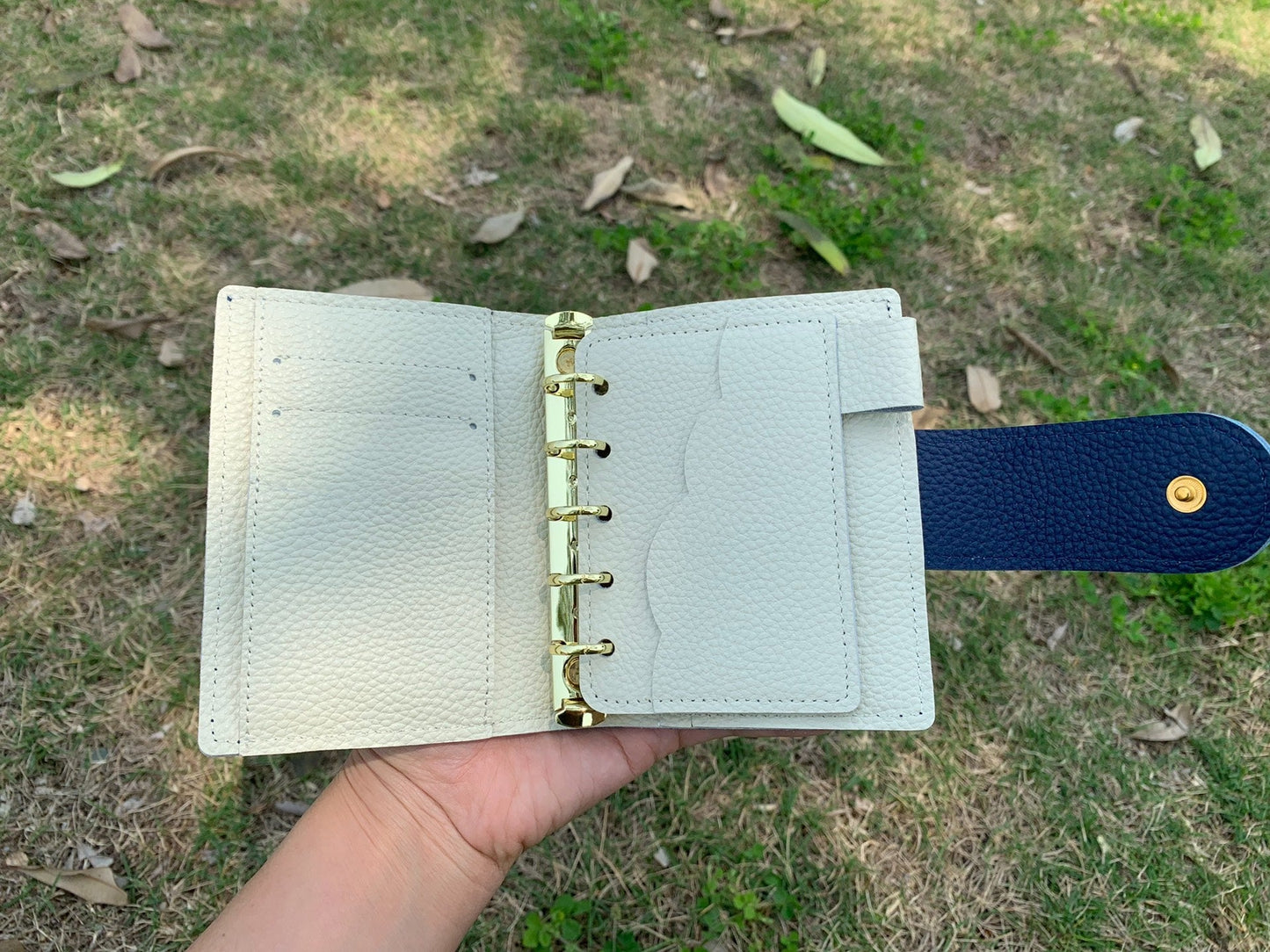 Leather Journal Planner Cover | Mini/A8 | Navy blue&White