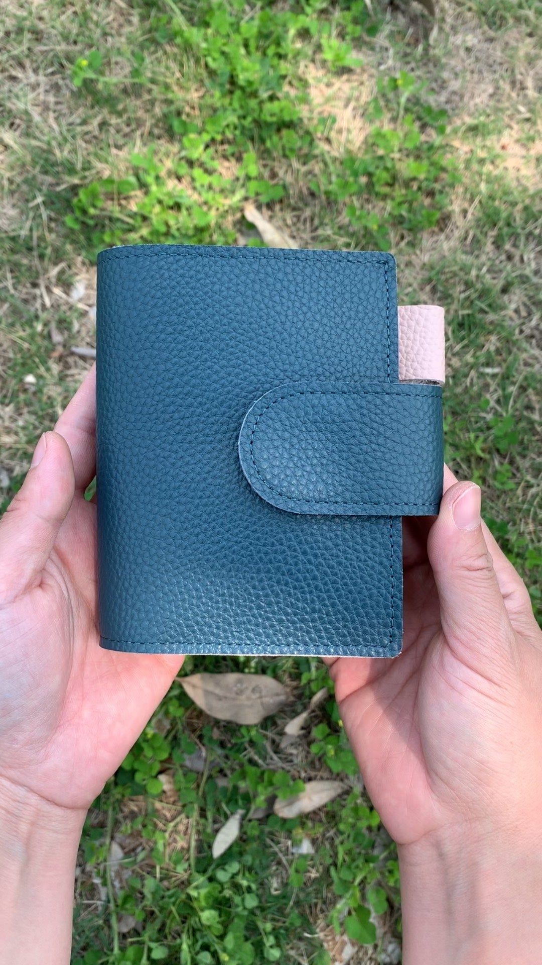 Leather Journal Planner Cover | Mini/A8 | Peacock blue&Pink