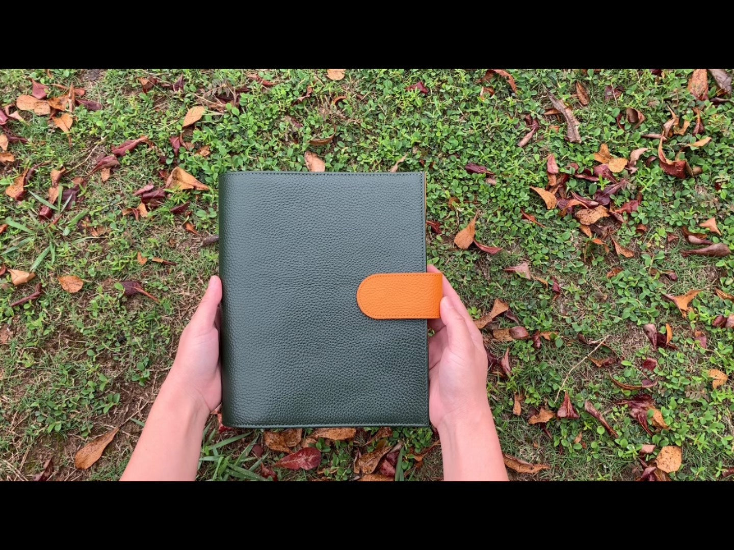 Leather Journal Planner Cover | Half Letter/A5 | Forest green&Mango yellow