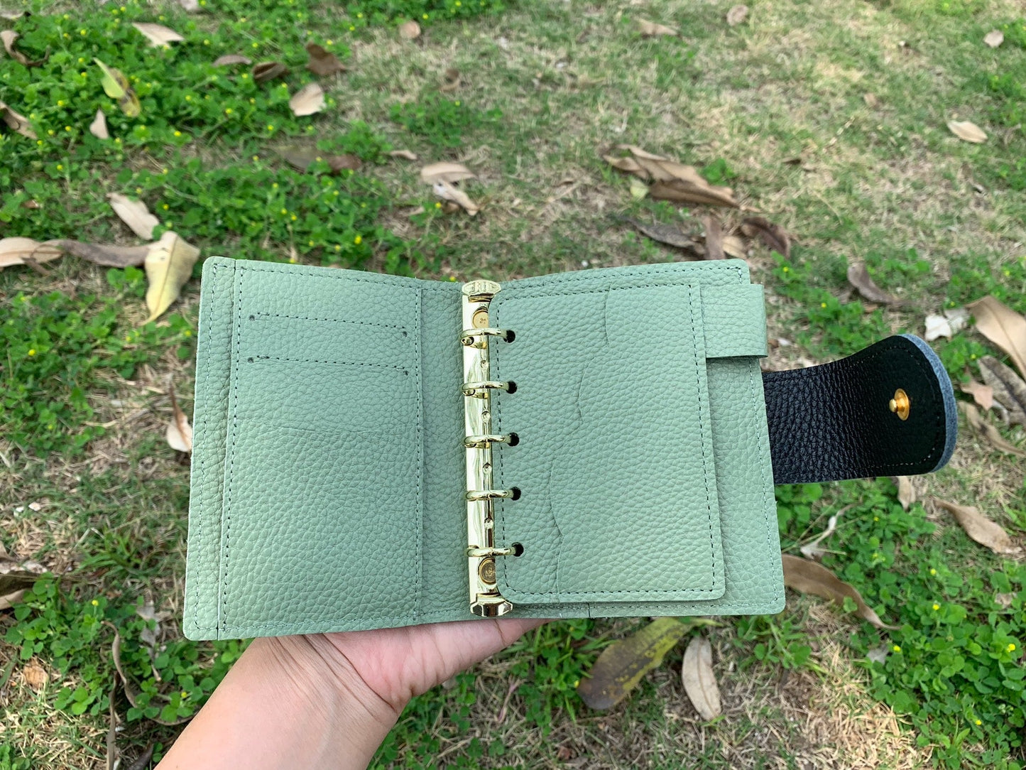 Leather Journal Planner Cover | Mini/A8 | Black&Mint green