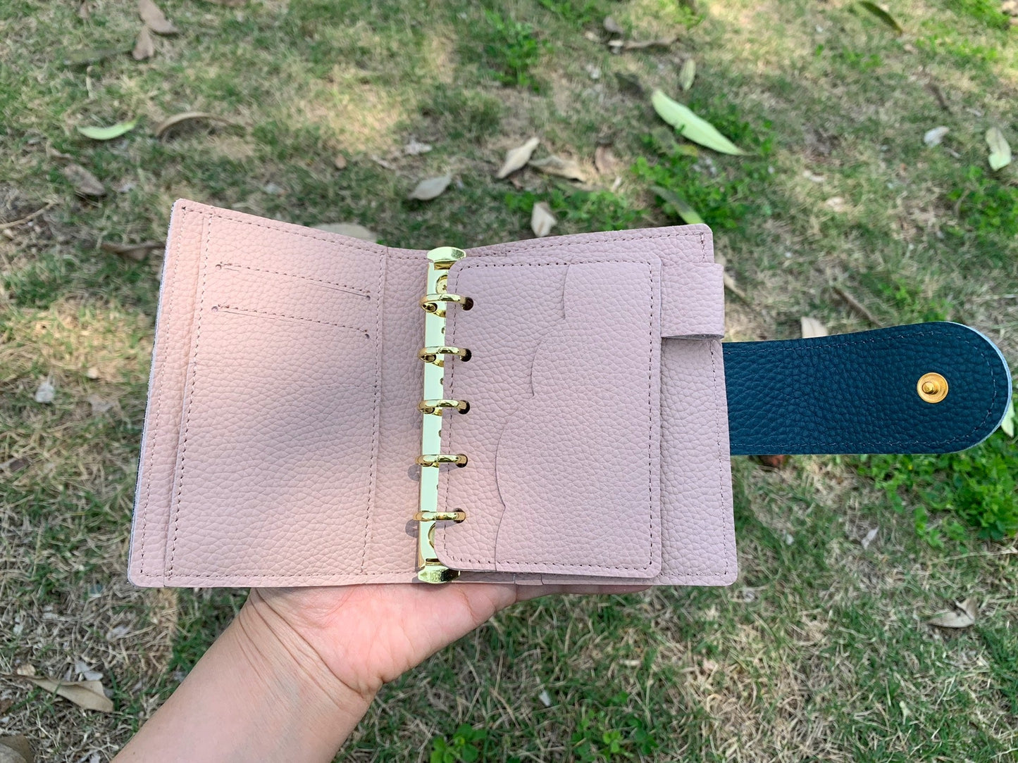 Leather Journal Planner Cover | Mini/A8 | Peacock blue&Pink