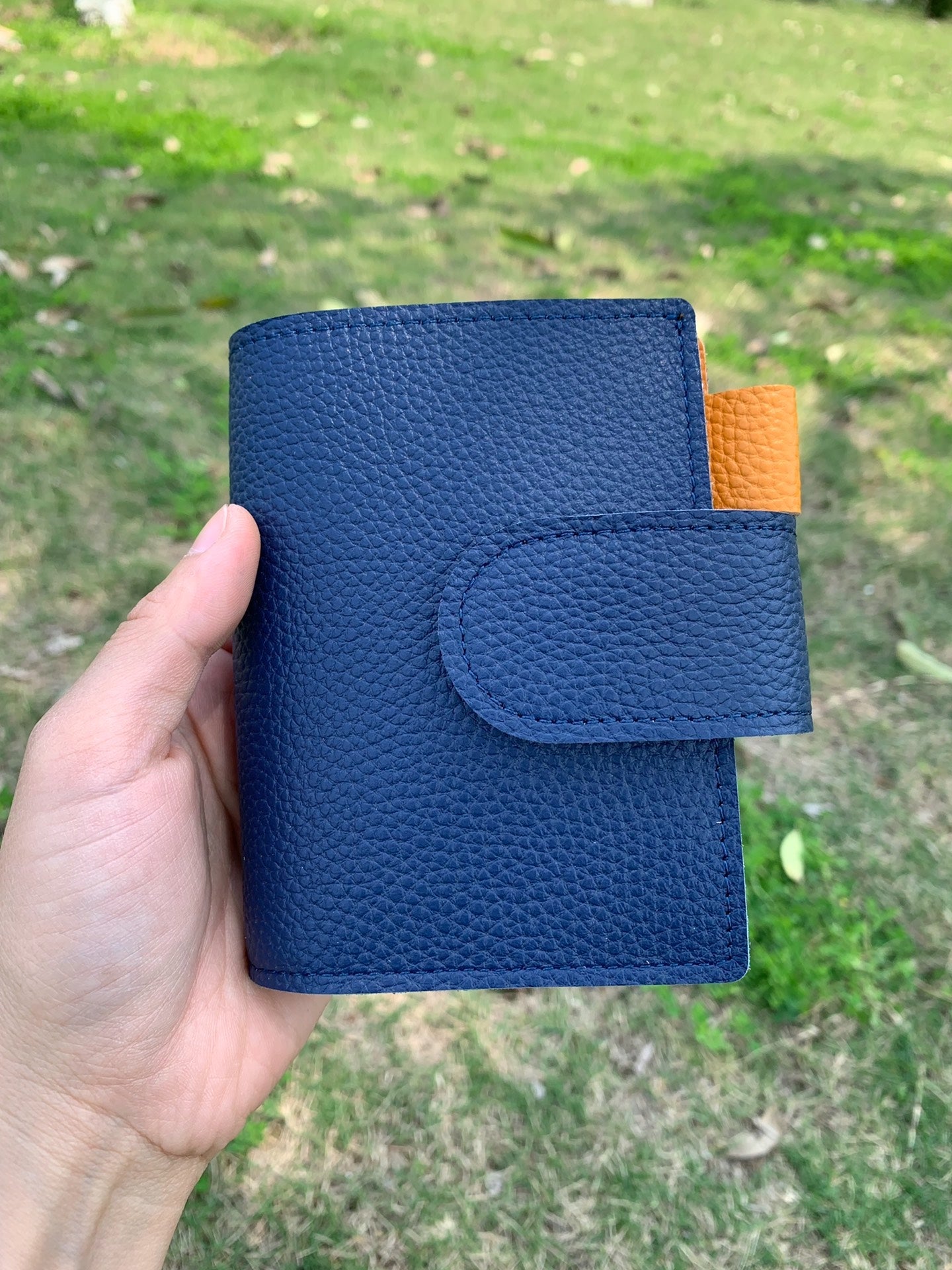 Leather Journal Planner Cover | Mini/A8 | Navy blue&Mango yellow