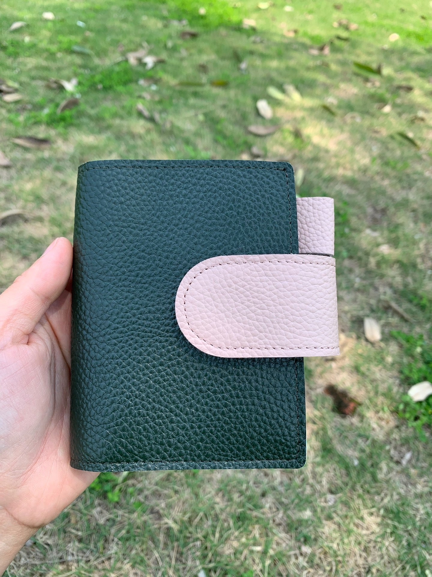 Leather Journal Planner Cover | Mini/A8 | Forest green&Pink