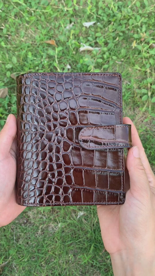 Leather Journal Planner Cover | Crocodile-embossed Cowhide | Pocket/A7 | Caramel&Pink