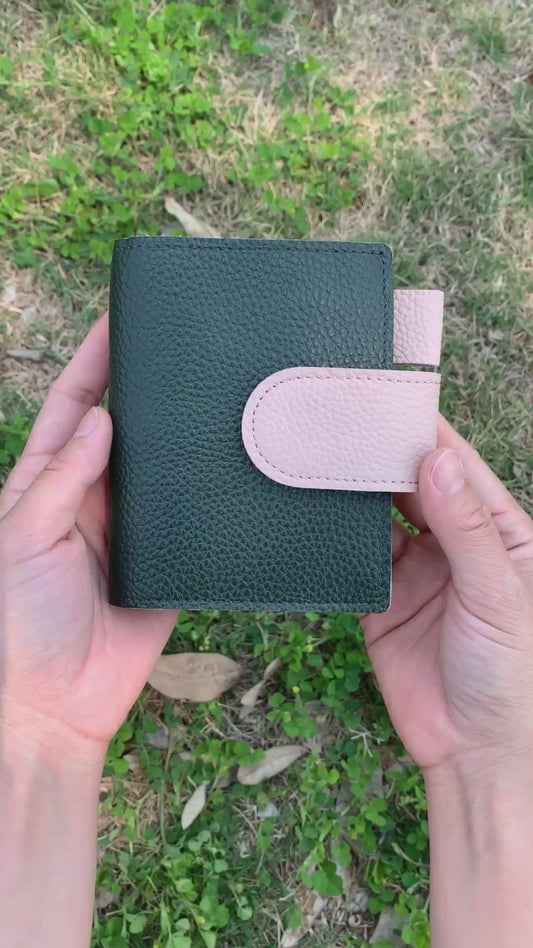 Leather Journal Planner Cover | Mini/A8 | Forest green&Pink