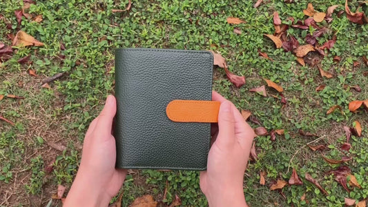 Leather Journal Planner Cover | Pocket/A7 |  Forest green&Mango yellow