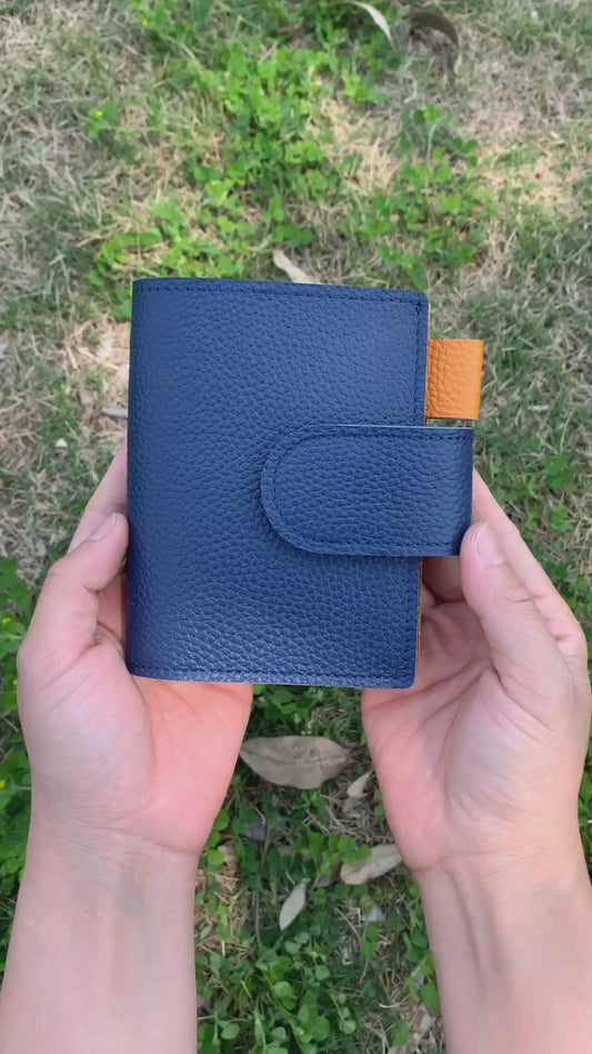 Leather Journal Planner Cover | Mini/A8 | Navy blue&Mango yellow