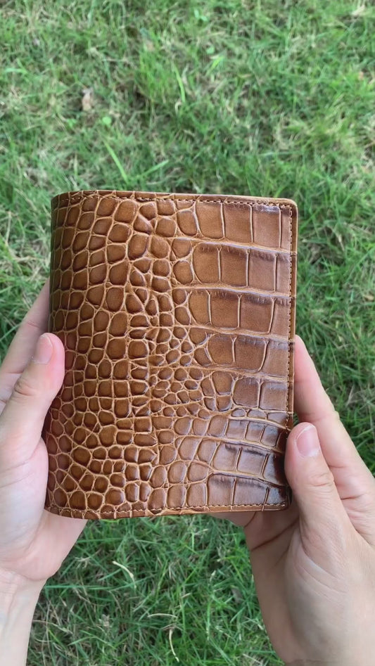 Leather Journal Planner Cover | Crocodile-embossed Cowhide | Pocket/A7 | Brown