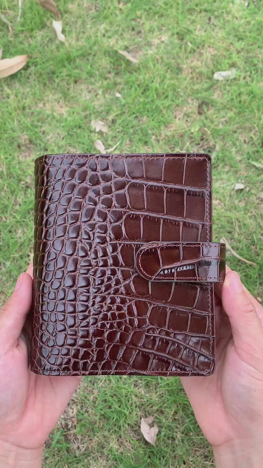 Leather Journal Planner Cover | Crocodile-embossed Cowhide | Pocket/A7 | Caramel&Chai