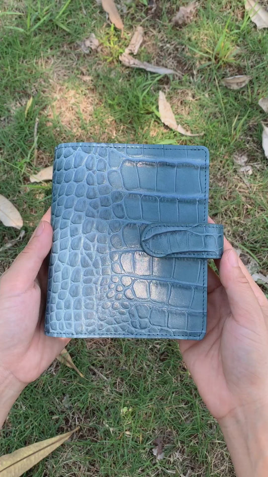 Leather Journal Planner Cover | Crocodile-embossed Cowhide | Pocket/A7 | Blue&Light Blue