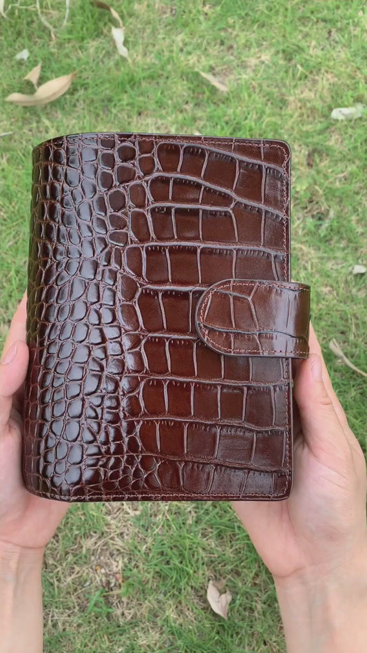 Leather Journal Planner Cover | Crocodile-embossed Cowhide | Personal/A6 | Caramel