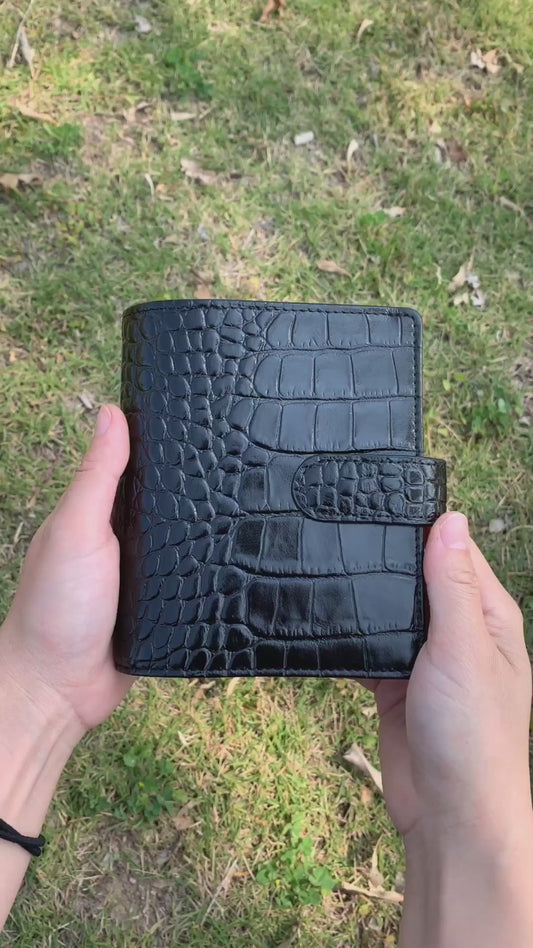 Leather Journal Planner Cover | Crocodile-embossed Cowhide | Pocket/A7 | Black